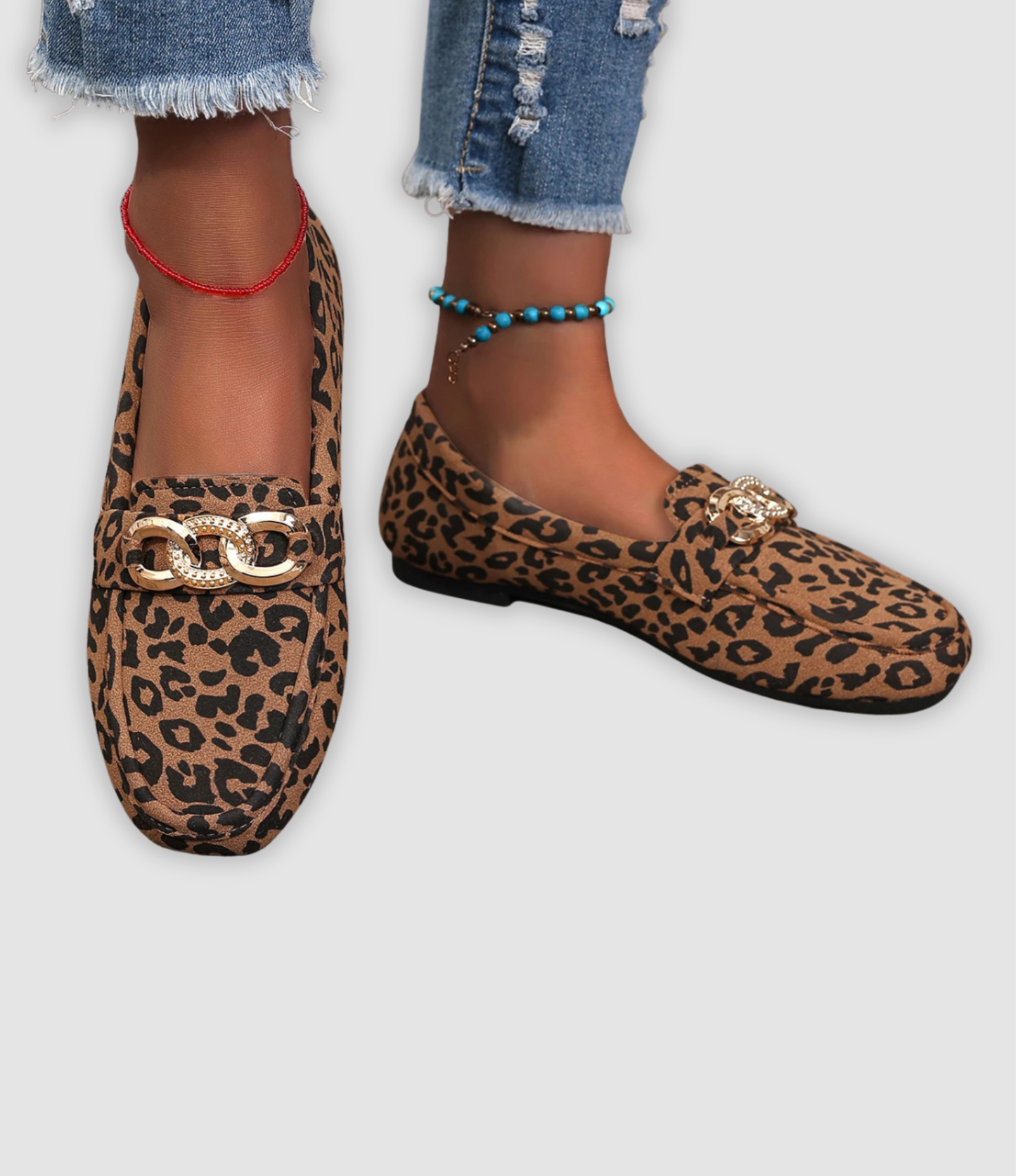 Jade - Leather Moccasins with Leopard Print
