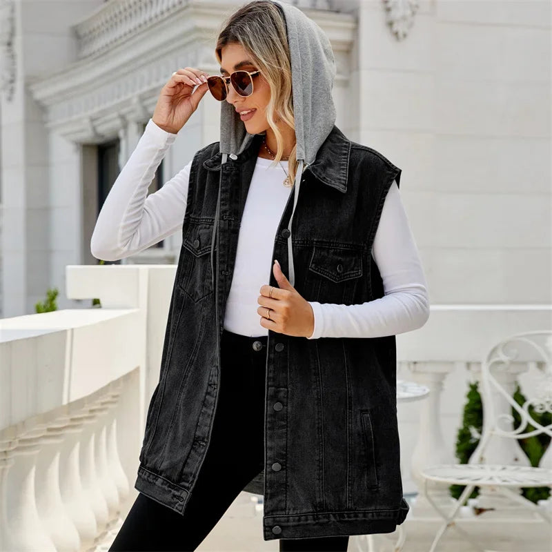 Morgan – Loose Hooded Denim Vest