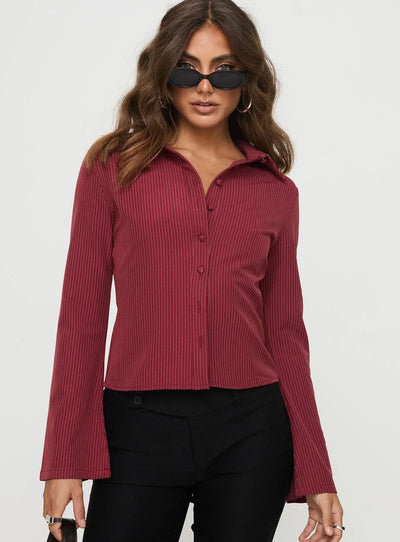 Carina - Stripe Collared Long Sleeve