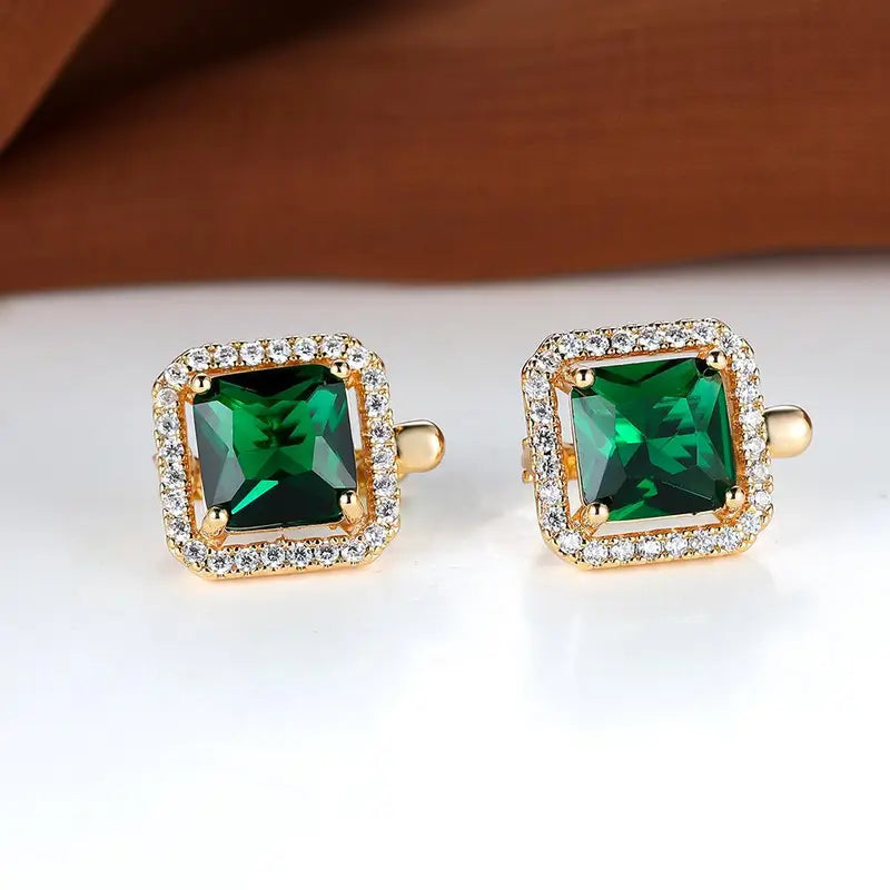 Golden Green Square Zirconia Gold Earrings