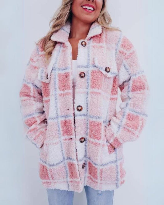 Elinara - Polar Fleece Plaid Jacket