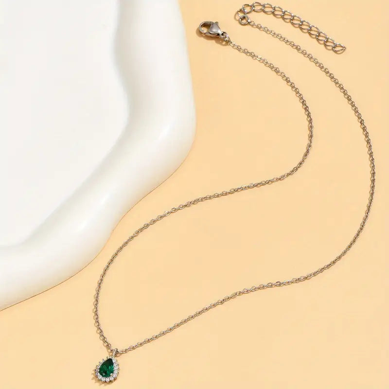 Green Water Drop Necklace