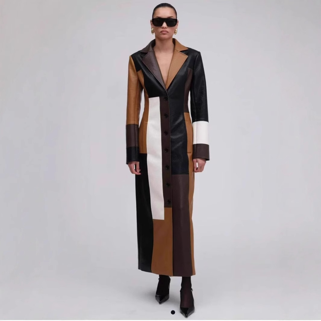 Vienna - Retro Patchwork Faux Leather Maxi Coat