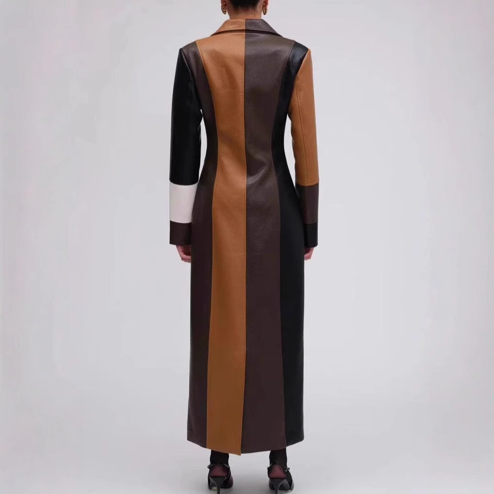 Vienna - Retro Patchwork Faux Leather Maxi Coat