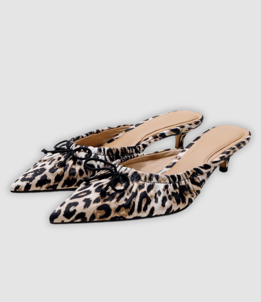 Cleo - Leopard Mules with Butterfly Knot