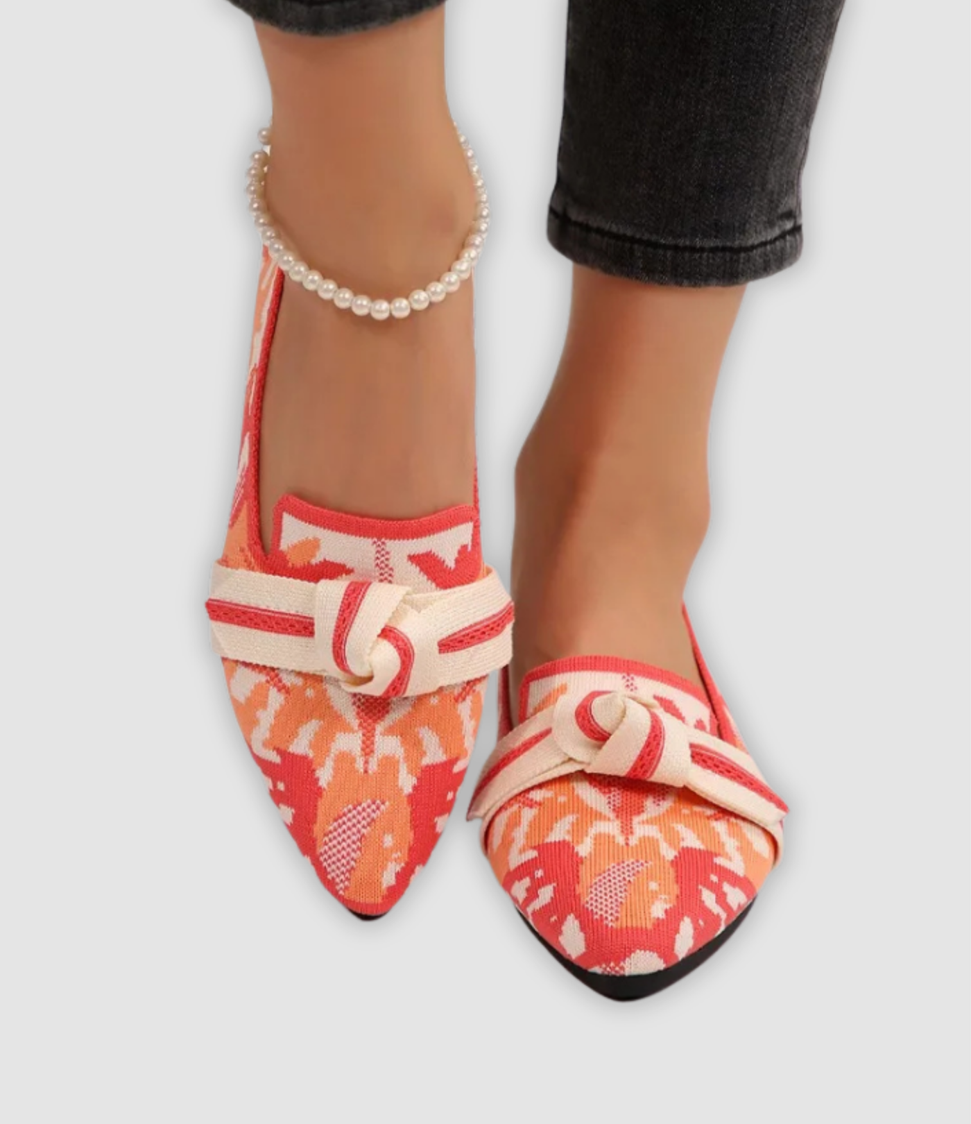 Dina - Comfortable Knit Slippers with Flower Pattern