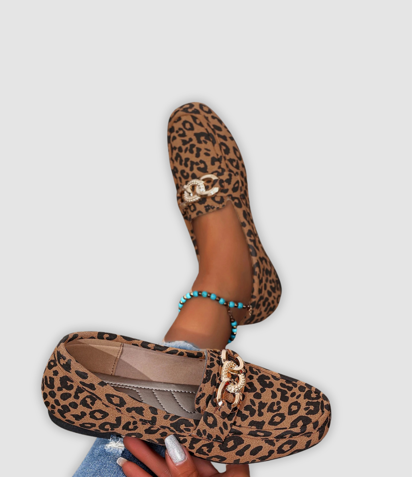 Jade - Leather Moccasins with Leopard Print