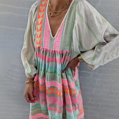 Ziggy - Vintage V-Neck Puff Sleeve Long Sundress