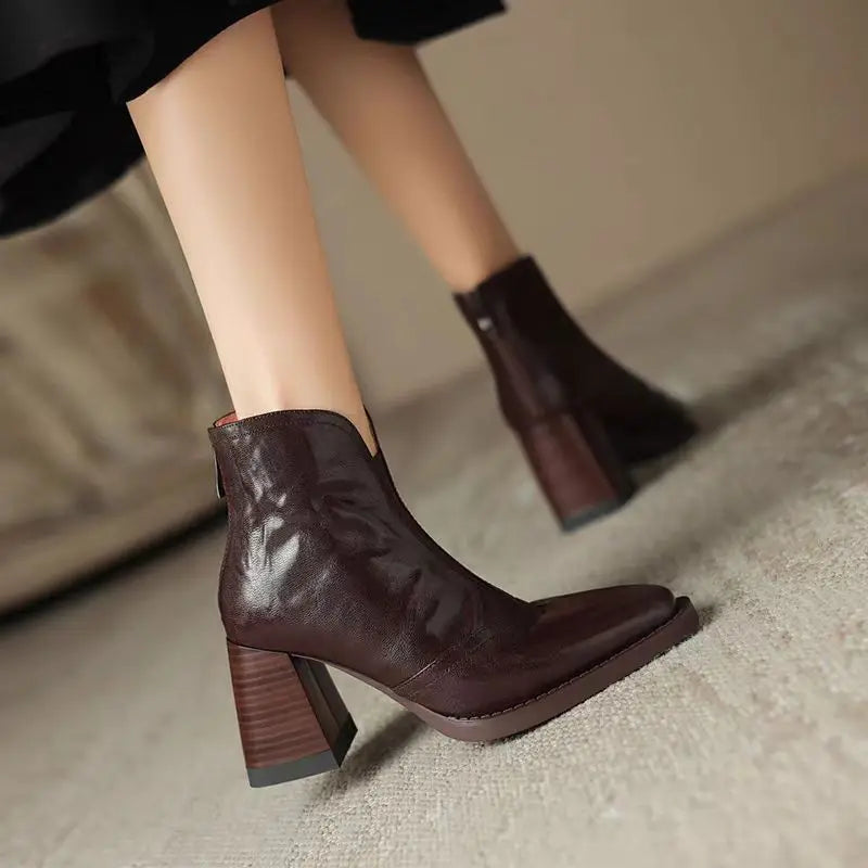 Aphixta Plush Leather Ankle Boots