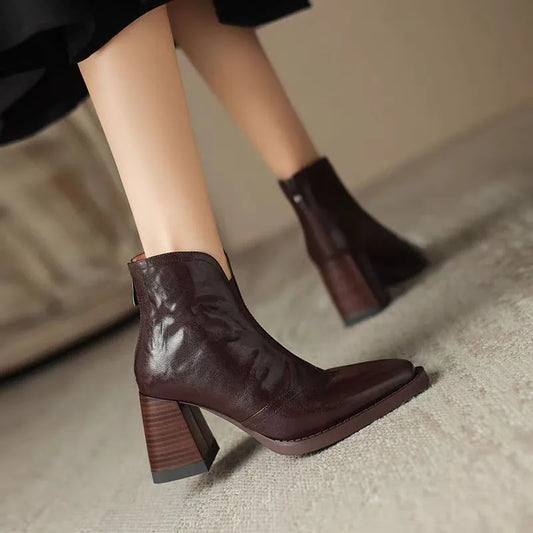 Aphixta Plush Leather Ankle Boots