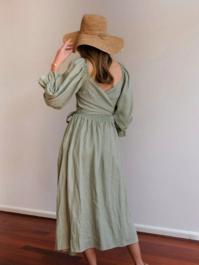 Aviana - Elegant Reversible Puff Sleeve Maxi Dress